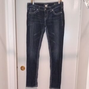 Silver Jeans Brand Blue Skinny Jeans with Contrast Stitching